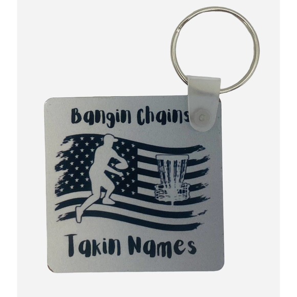 Disc Golf Keychain BANGIN CHAINS PATRIOTIC Grey Gradient Custom Made Key Ring - Picture 5 of 7